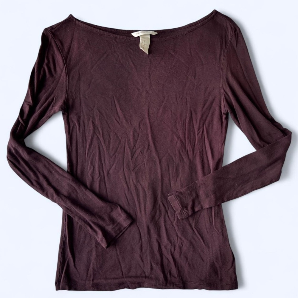 H&M Womens Burgundy Casual Minimalist Capsule Layer Long Sleeve Top XS